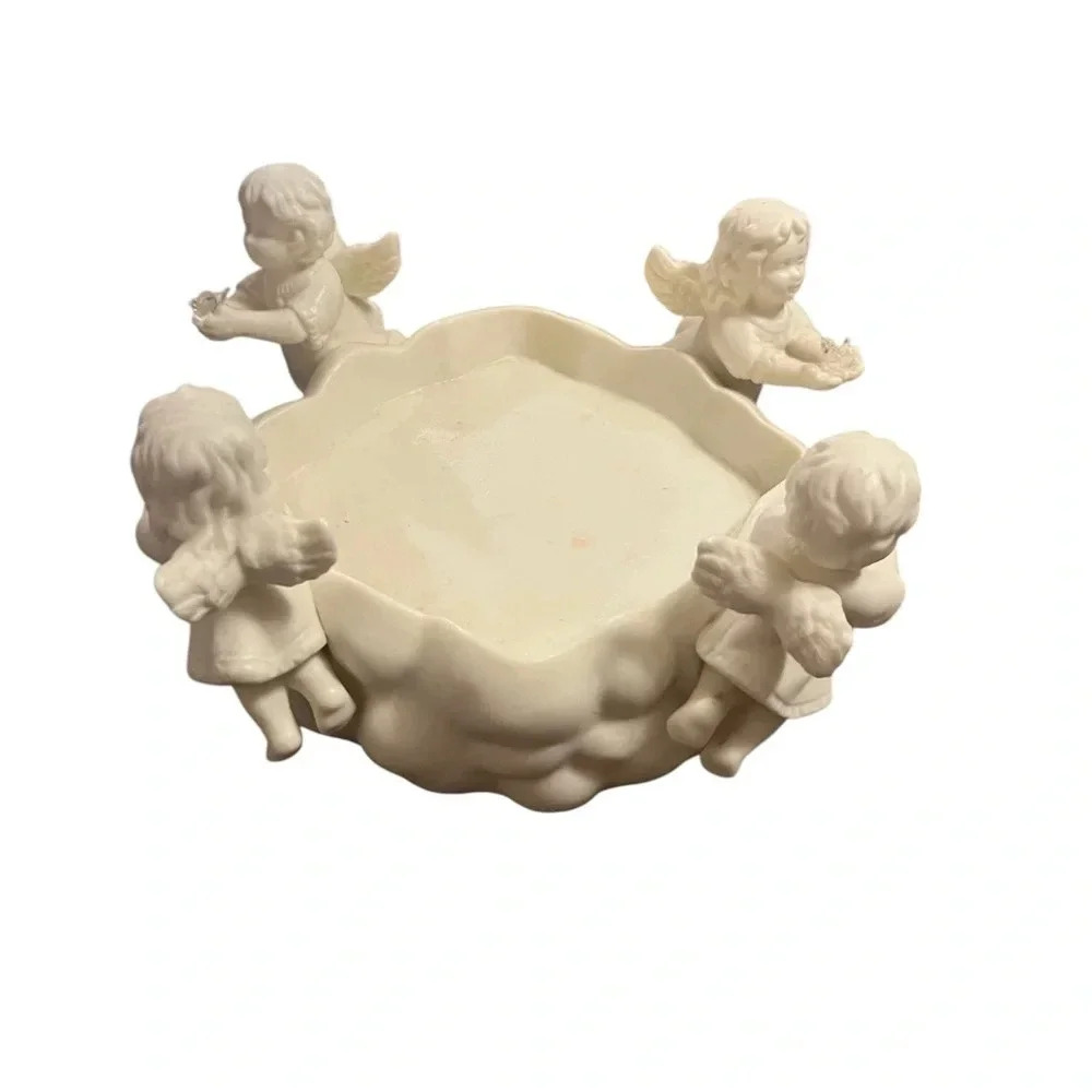 Partylite Pillar Candle Holder White Porcelain‎ Bisque Circle of Angels (P7446) - Picture 2 of 4